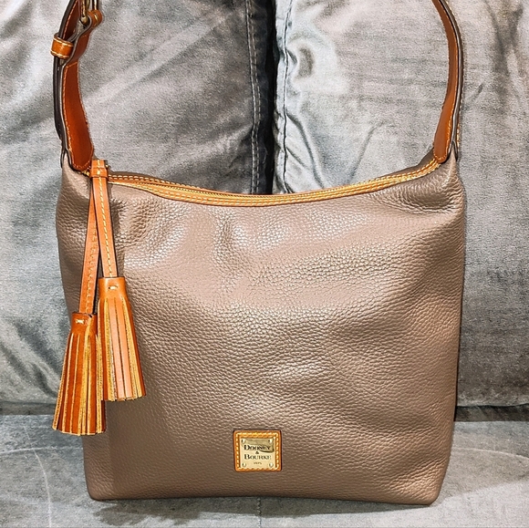 DOONEY & BOURKE PAIGE SAC PEBBLED LEATHER TASSLED HOBO BAG IN ELEPHANT BNWOT - Picture 10 of 16